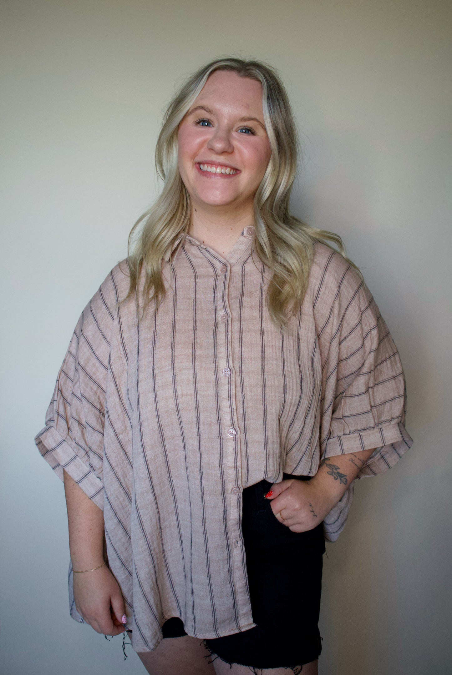 Chai Latte Oversized Striped Woven Blouse