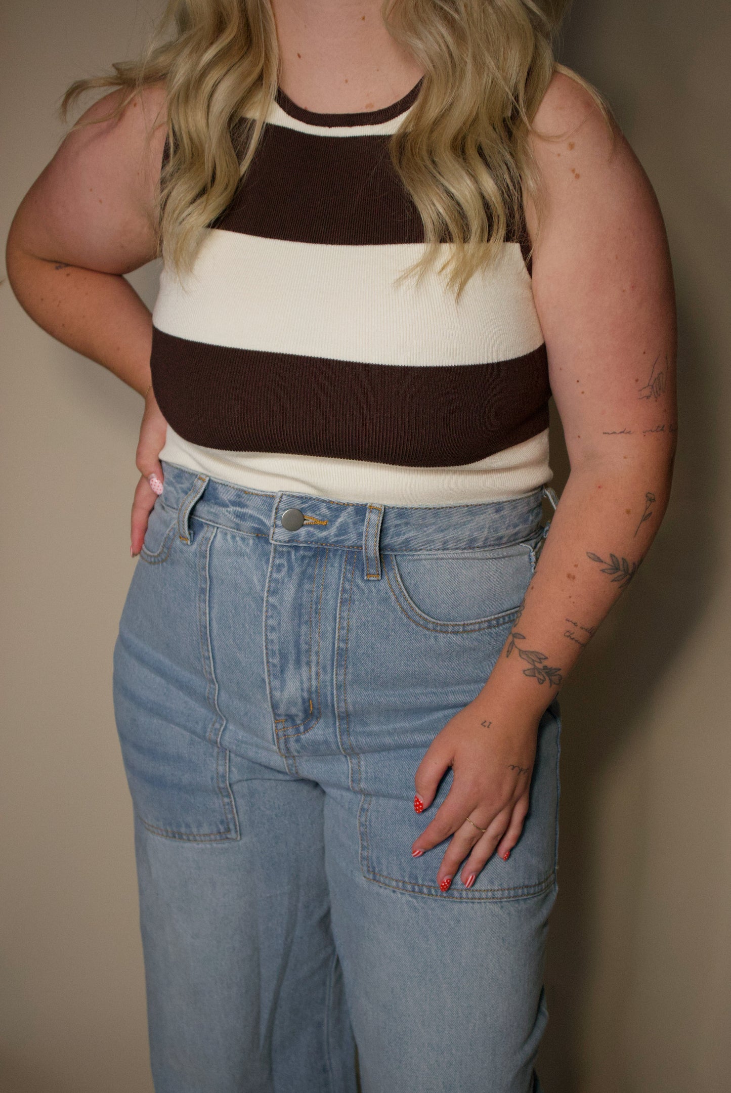 The Natalie High Waisted Wide Leg Cuffed Denim Jeans