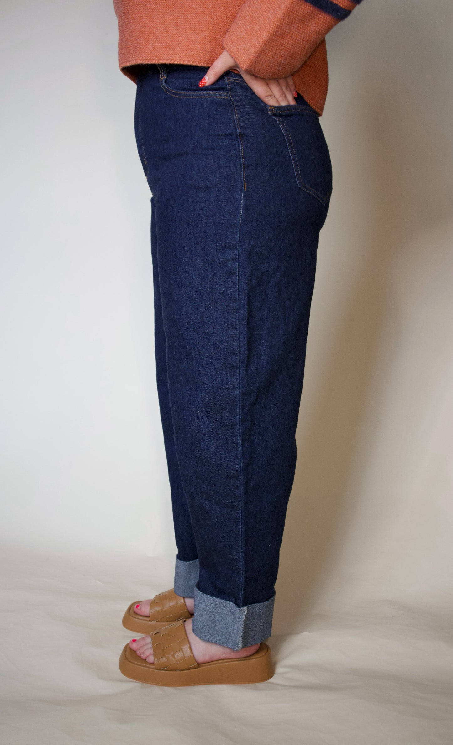 Roll-up Barrel Denim Pants
