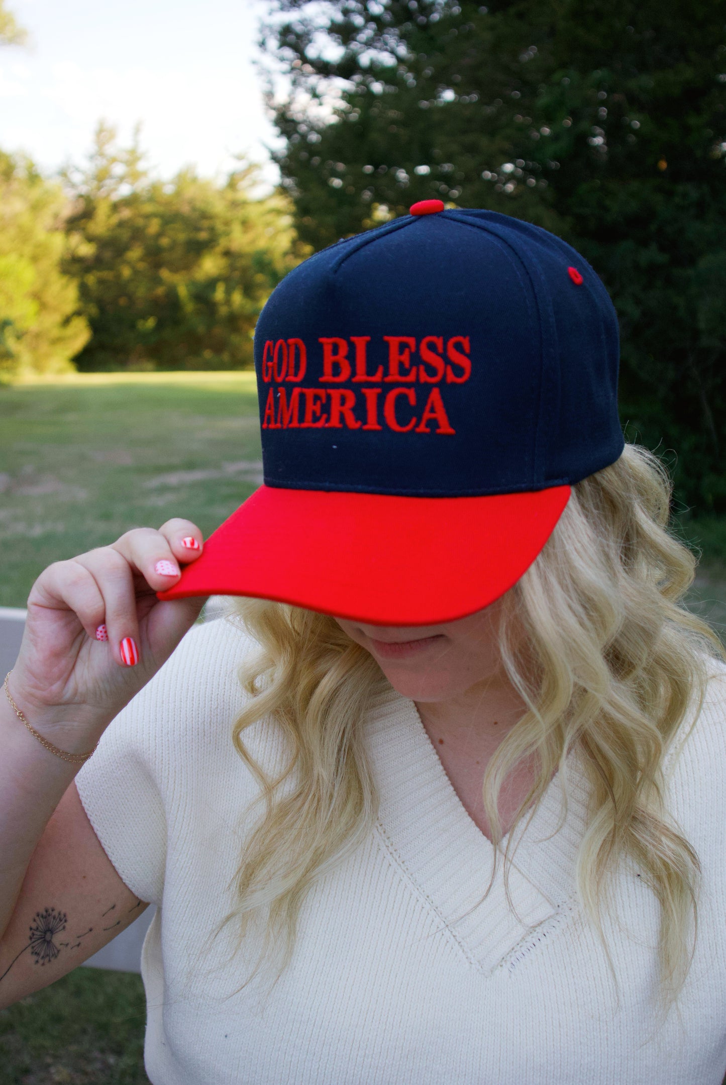 God Bless America Embroidered Two-Tone Canvas Cap
