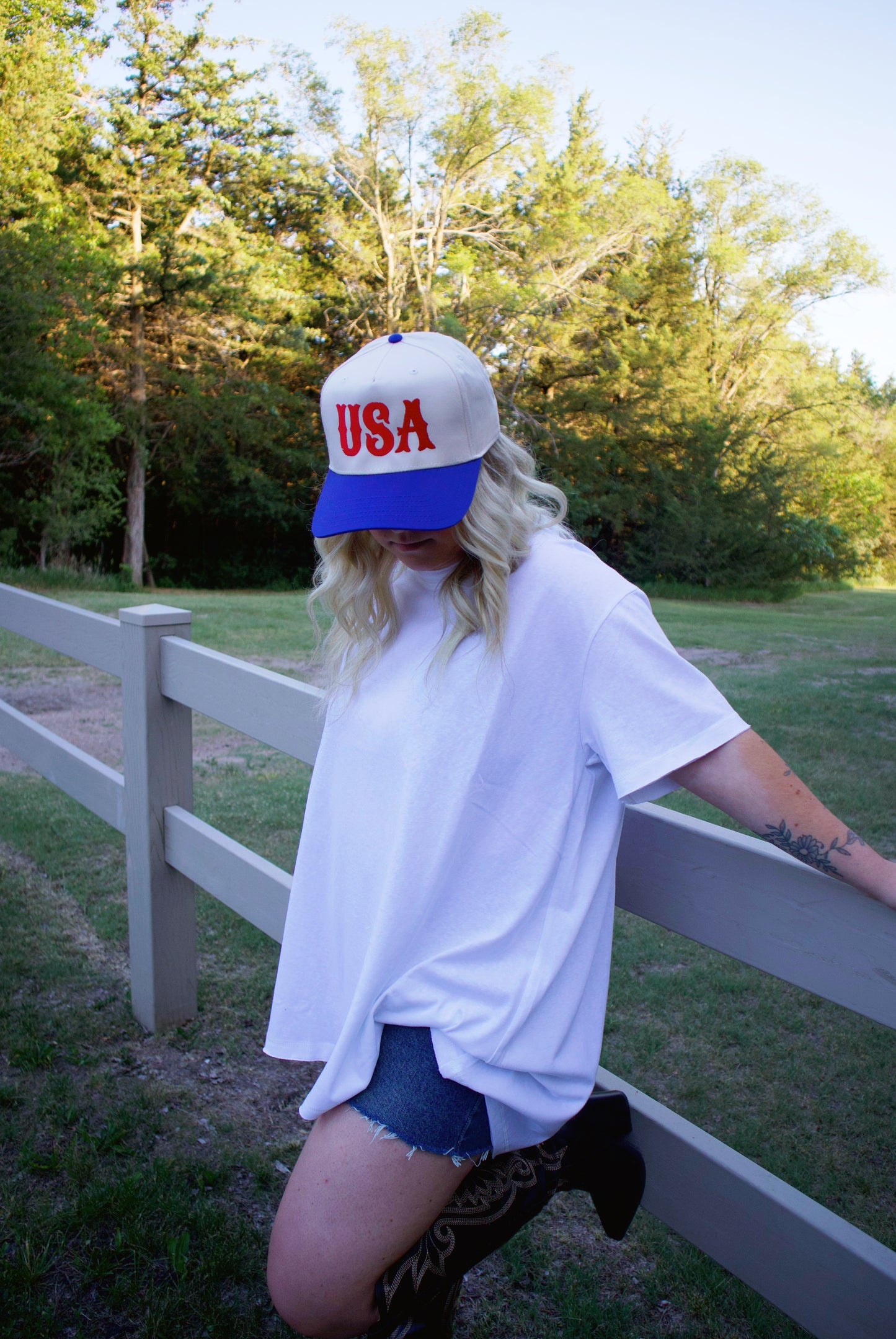 USA Typography Embroidery Two-Tone Trucker Hat