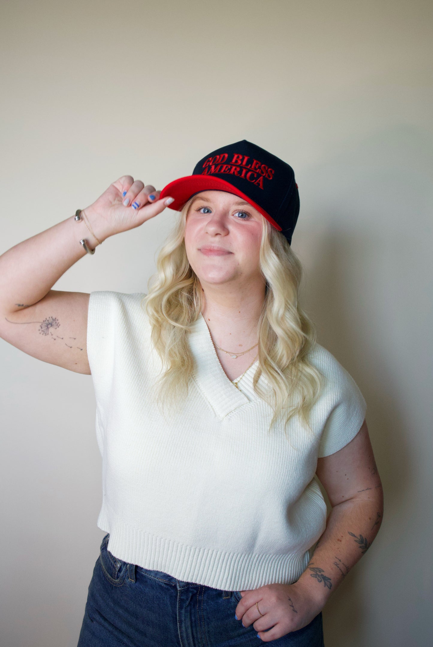 God Bless America Embroidered Two-Tone Canvas Cap
