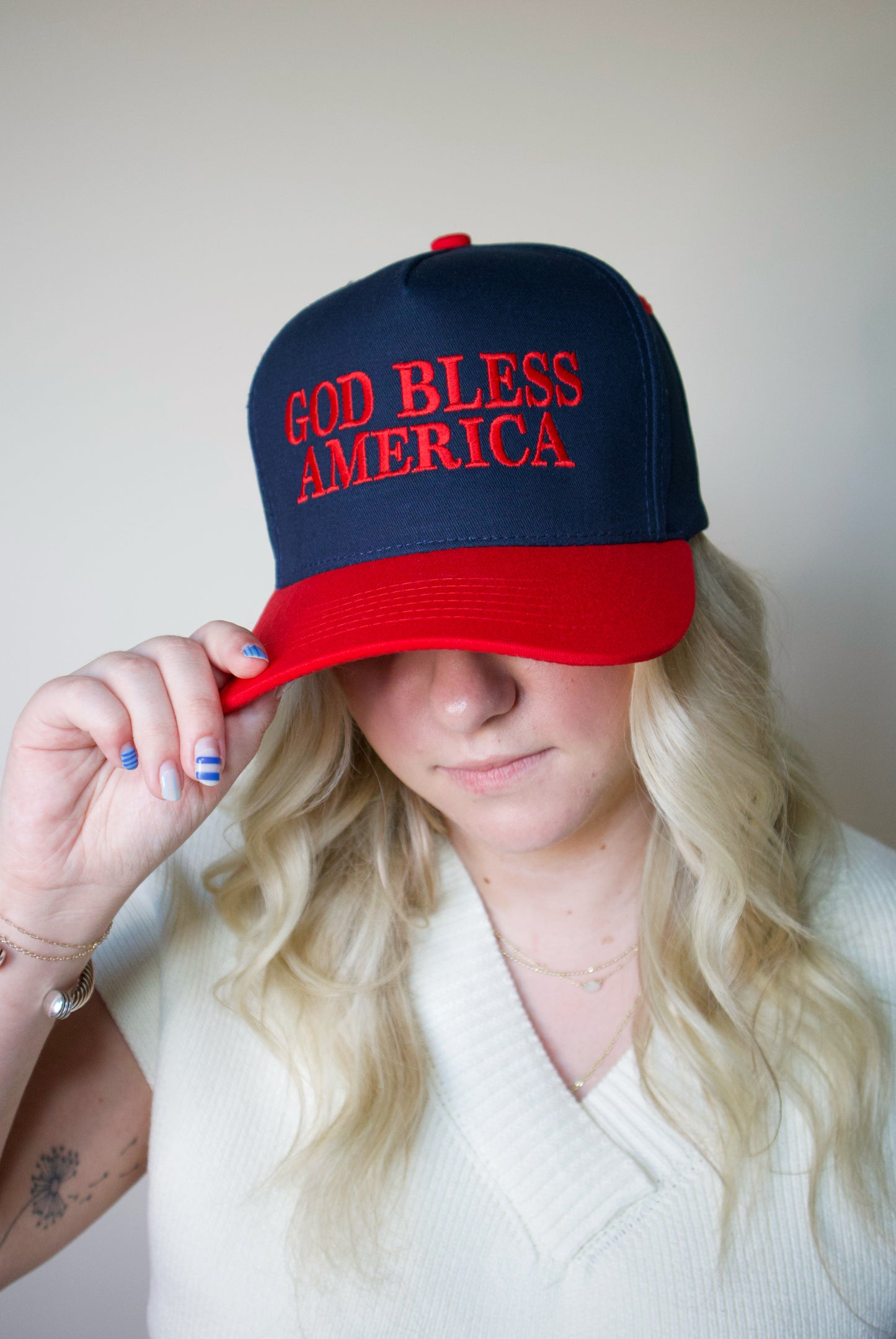 God Bless America Embroidered Two-Tone Canvas Cap
