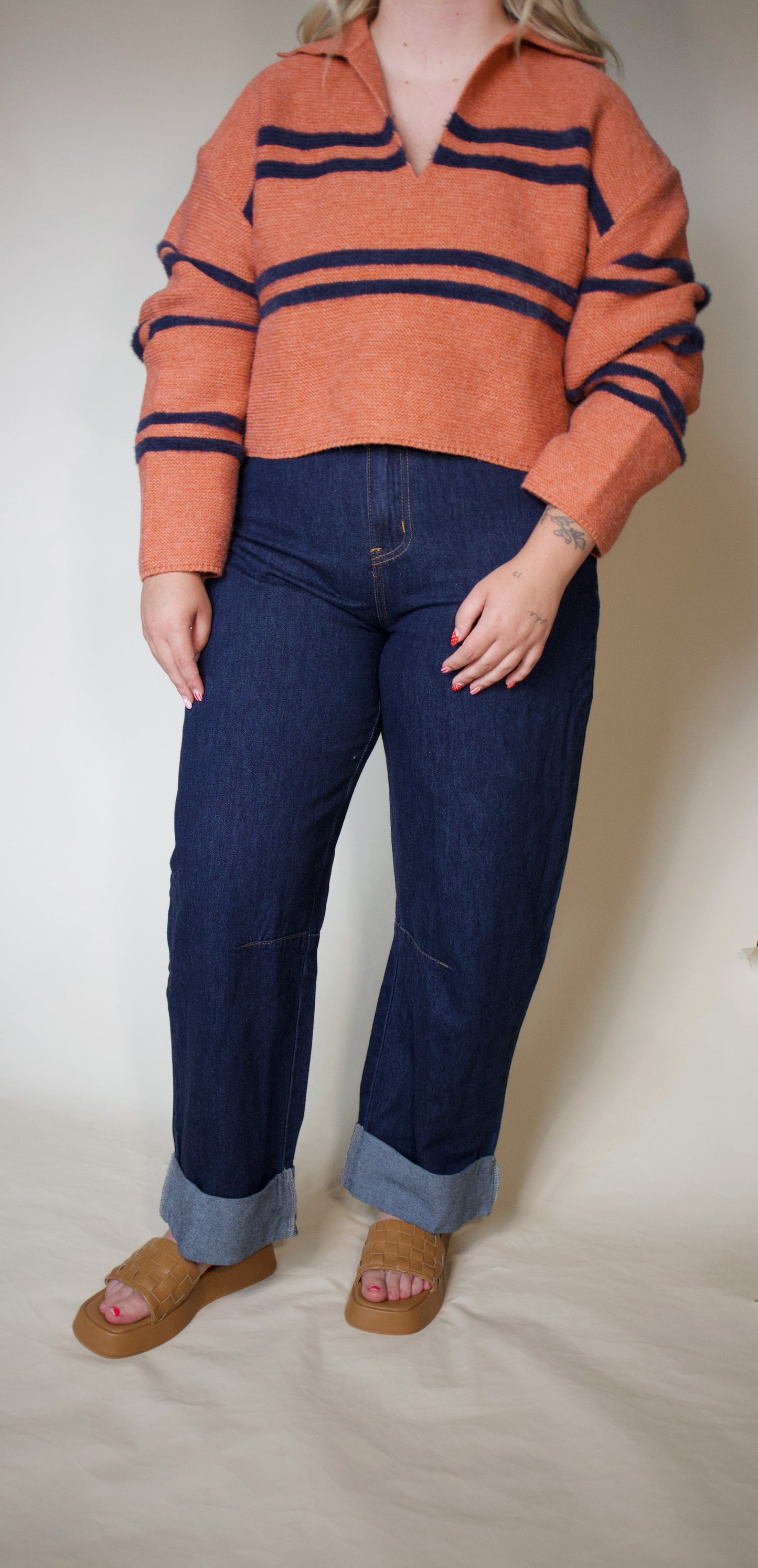 Roll-up Barrel Denim Pants