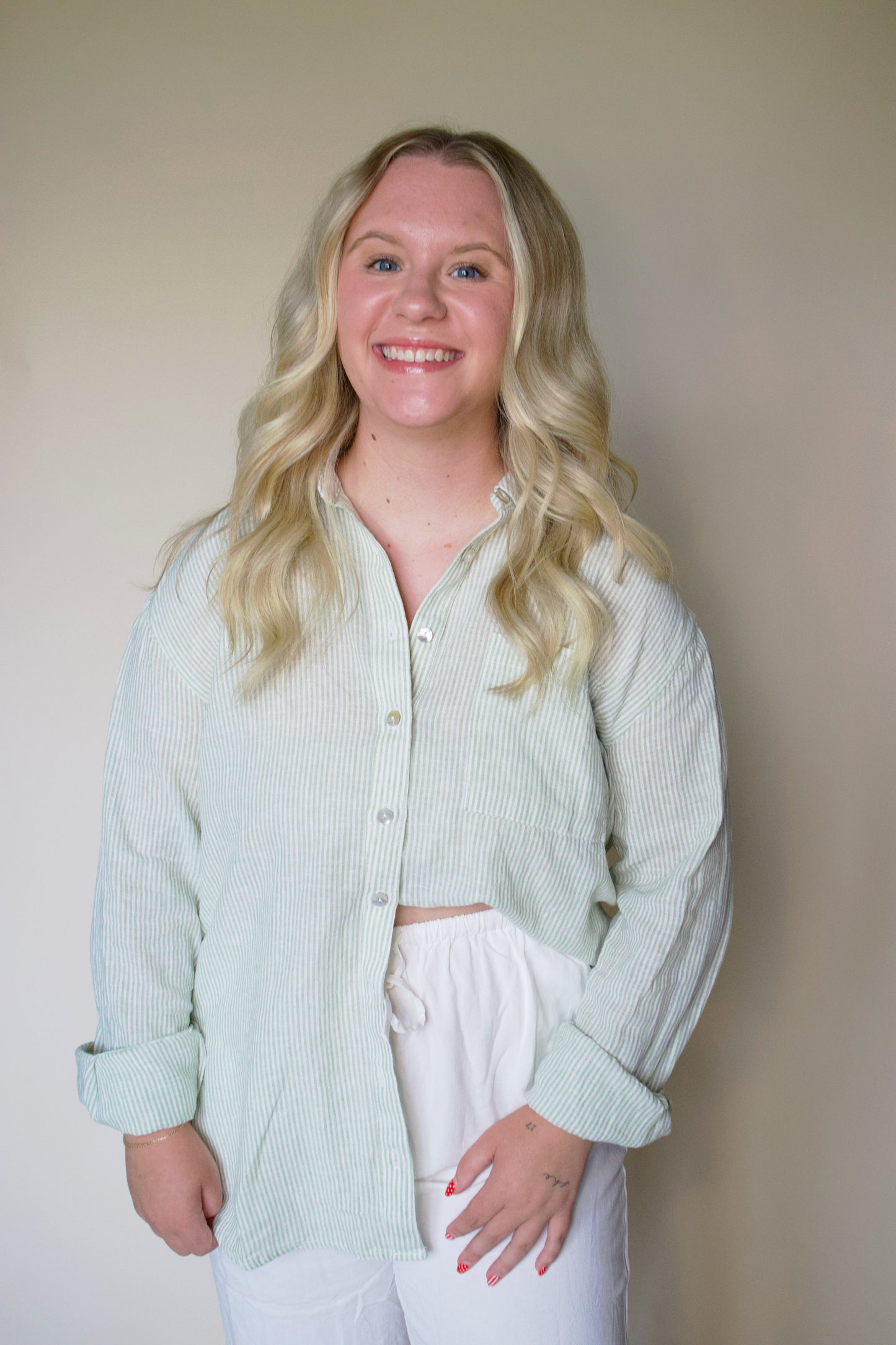 Seaside Mint Linen Button Up