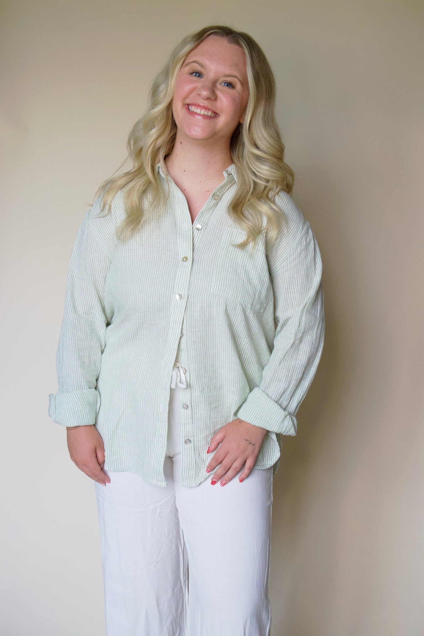 Seaside Mint Linen Button Up