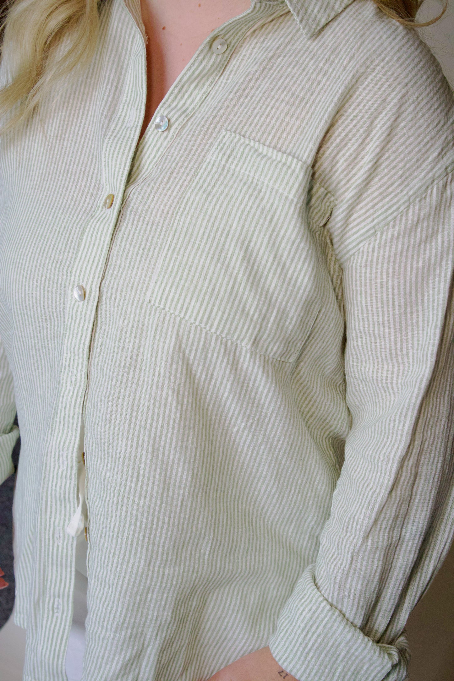 Seaside Mint Linen Button Up