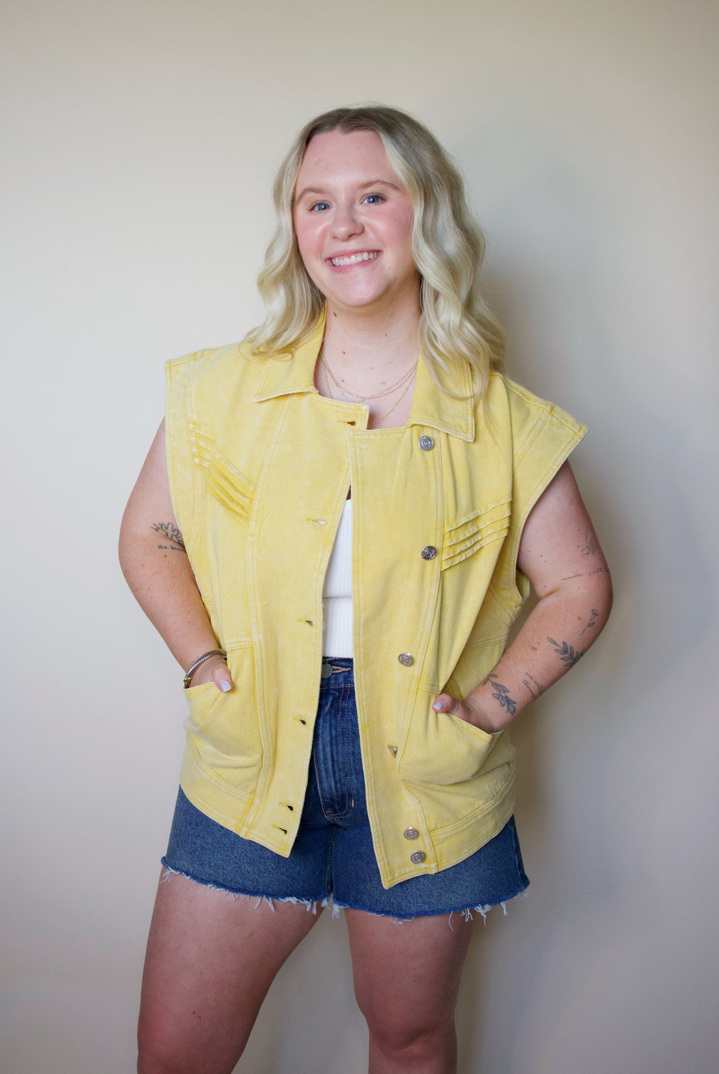 Lemon Zest Oversized Washed Denim Vest