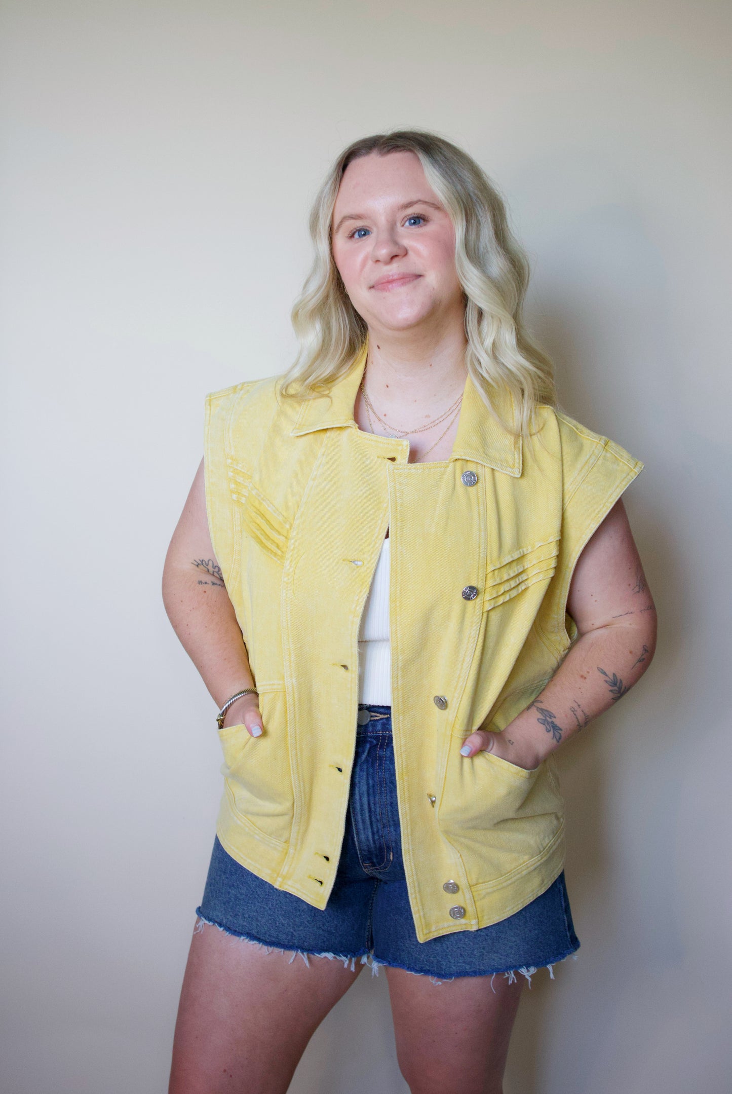 Lemon Zest Oversized Washed Denim Vest