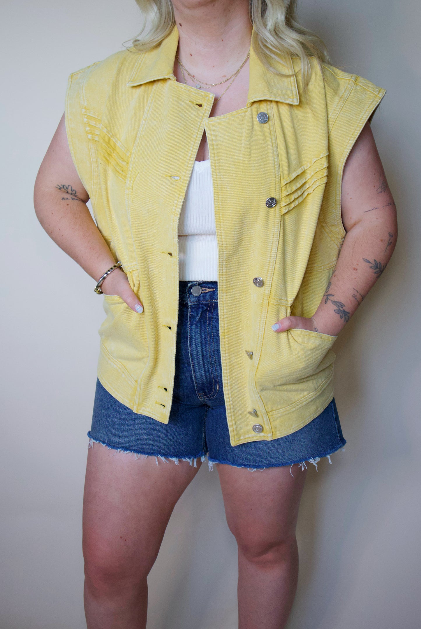 Lemon Zest Oversized Washed Denim Vest