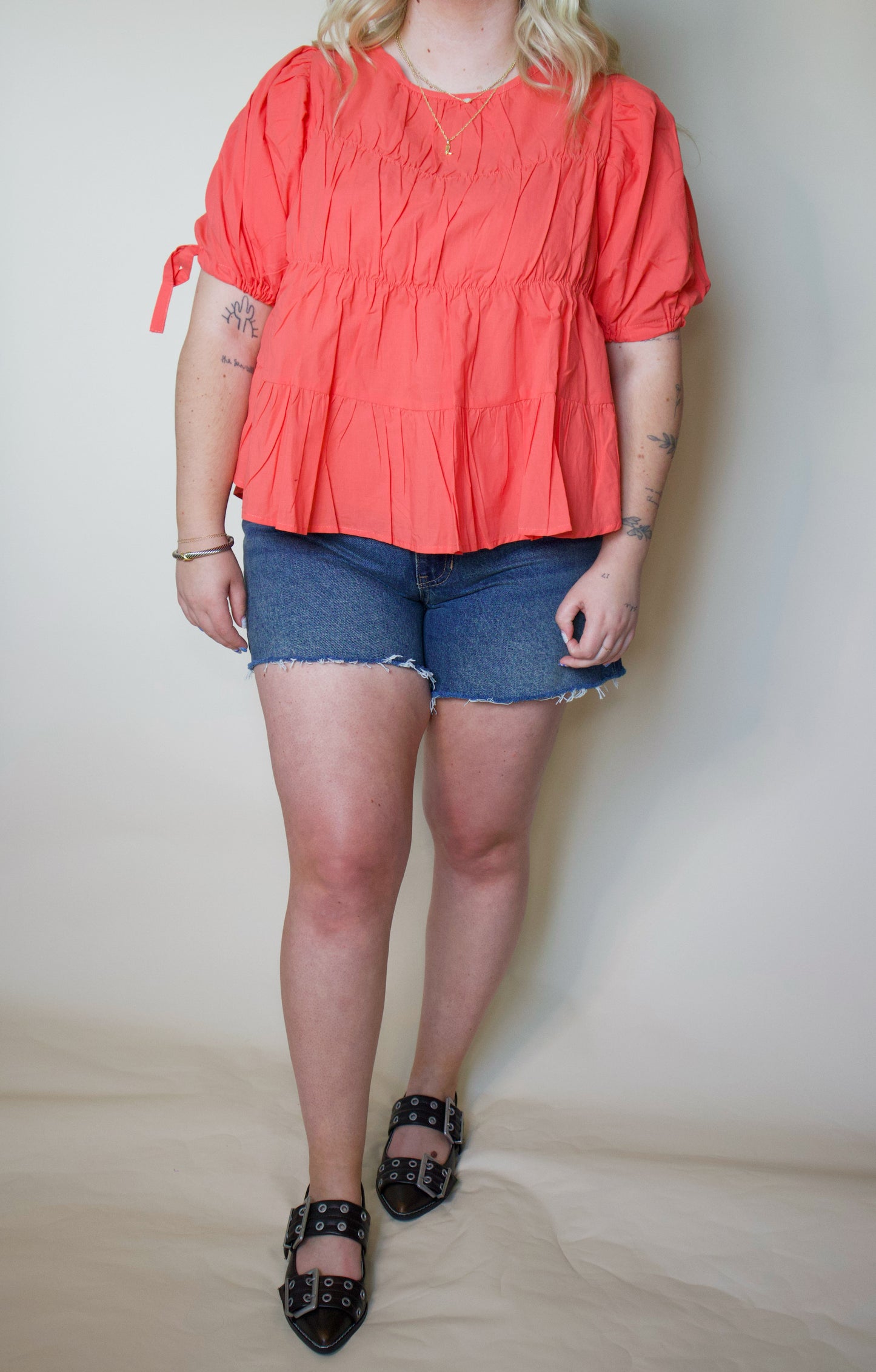 Peachy Keen Tiered Shirring Puff Sleeve Top