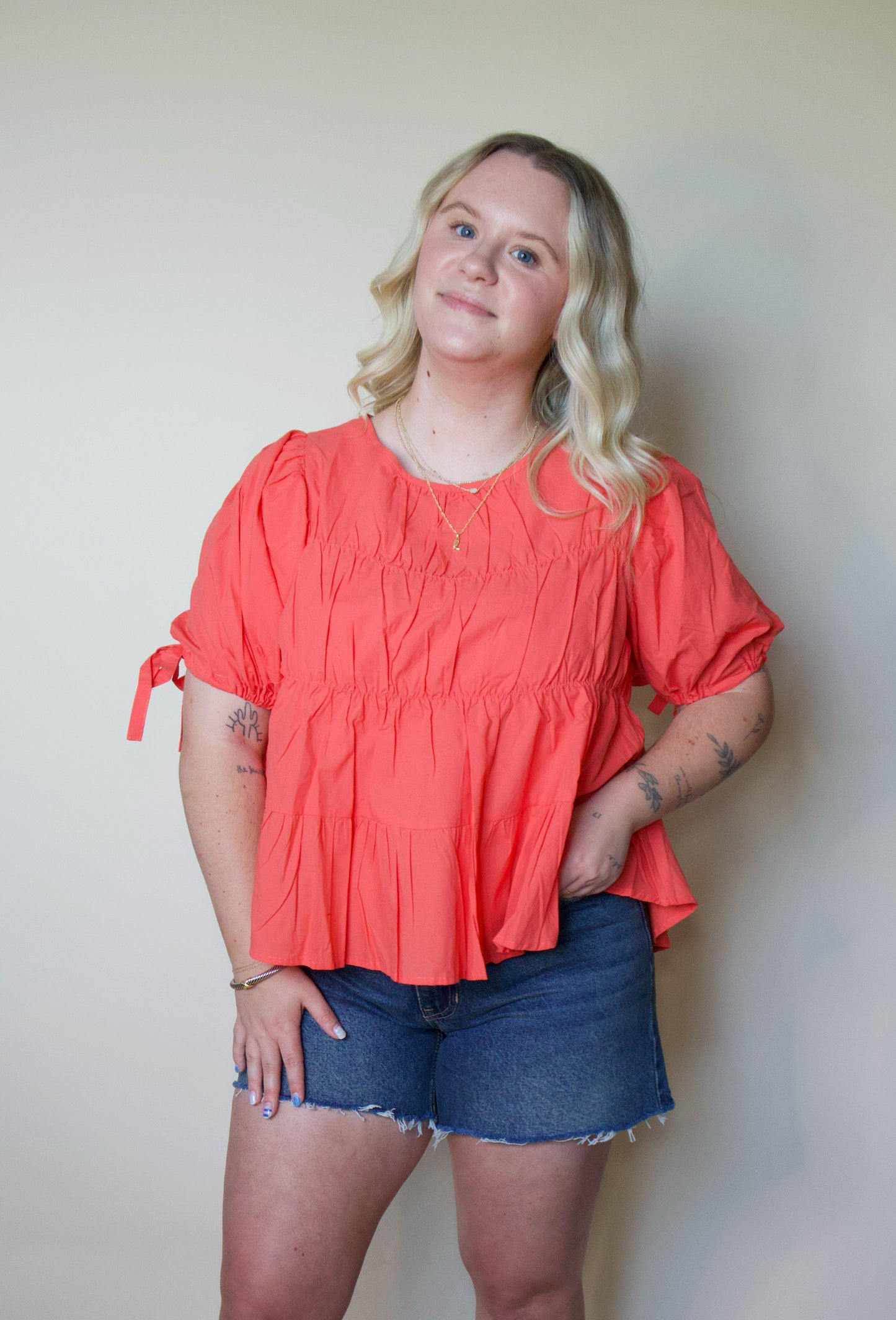 Peachy Keen Tiered Shirring Puff Sleeve Top