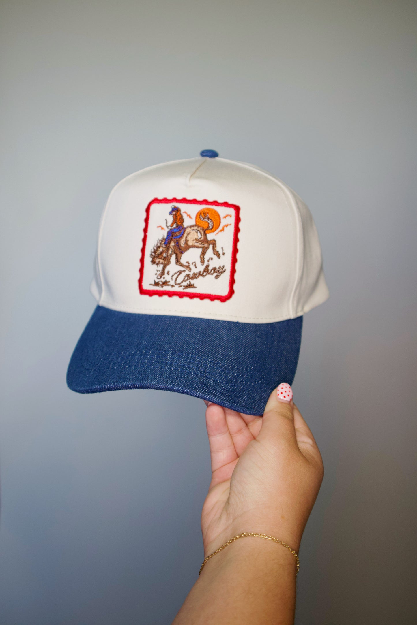 Cowboy Horse Patch Denim Cap
