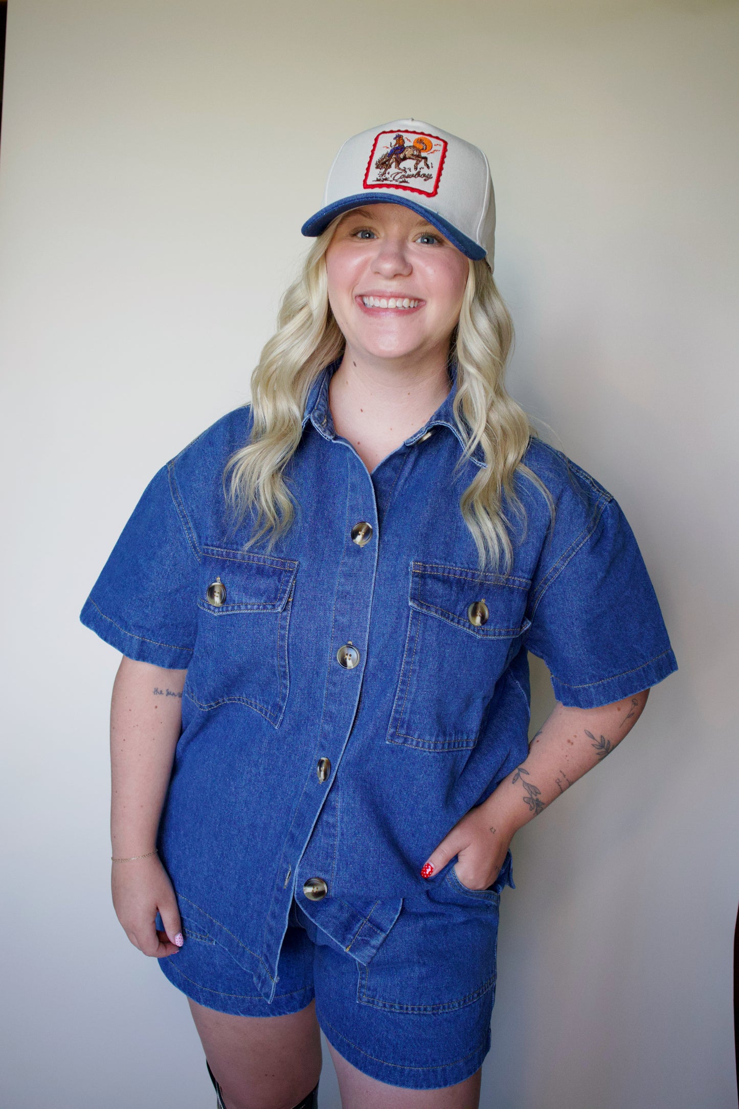 Cowboy Horse Patch Denim Cap