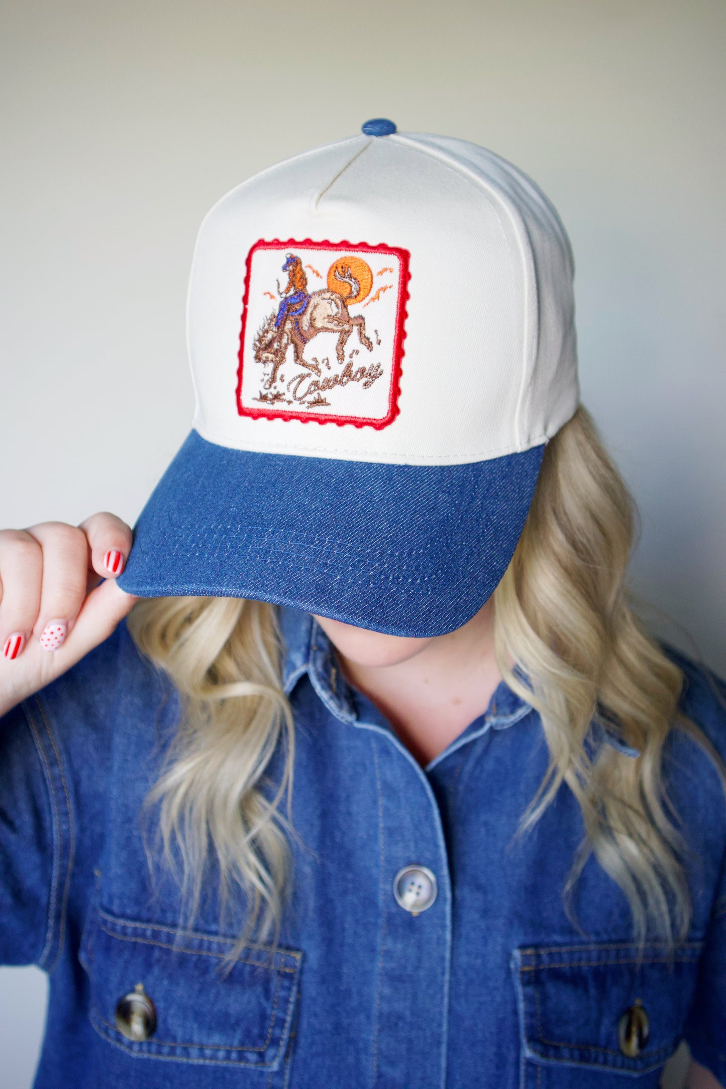Cowboy Horse Patch Denim Cap