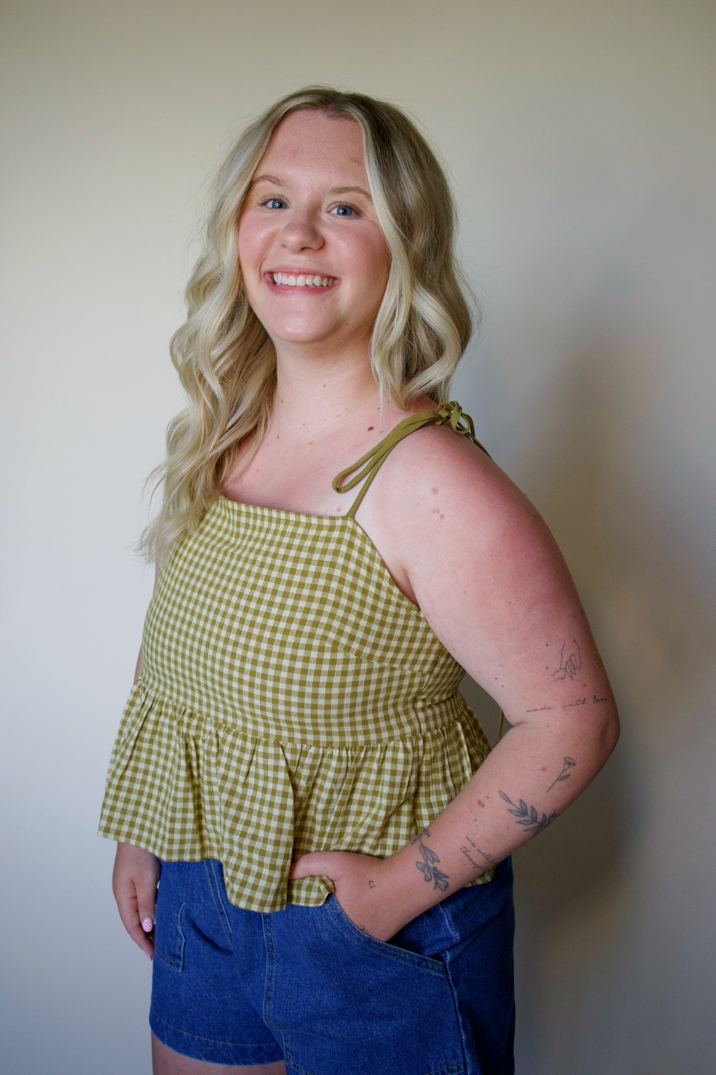Lemon Meringue Gingham Top