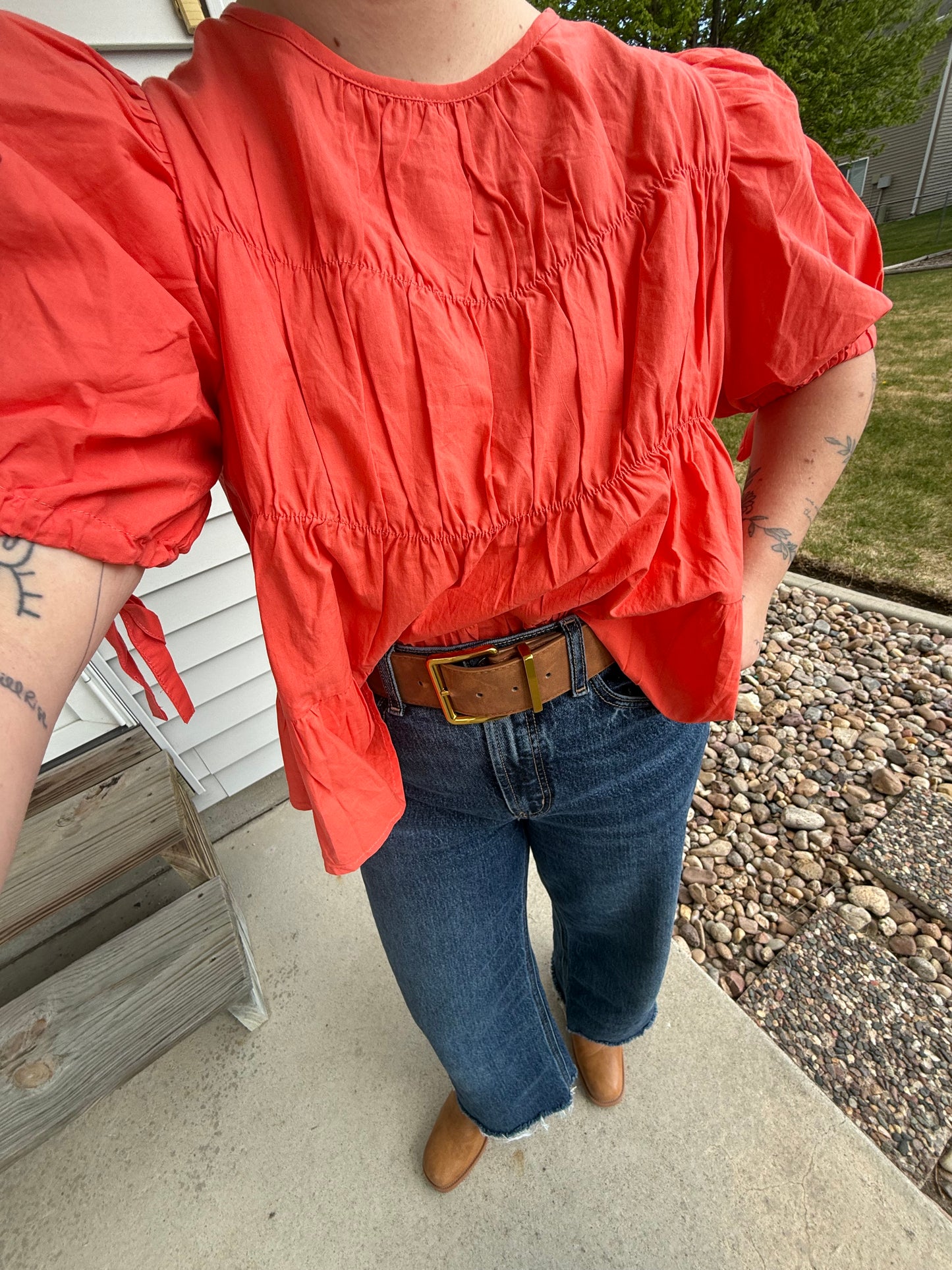 Peachy Keen Tiered Shirring Puff Sleeve Top