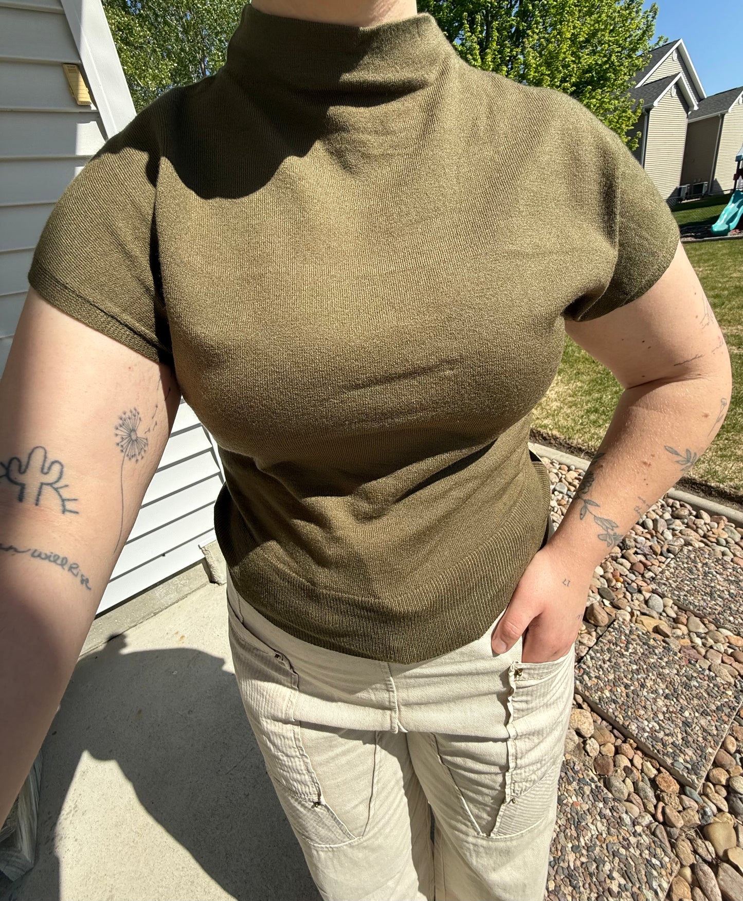Olive Cozy Cap Sleeve