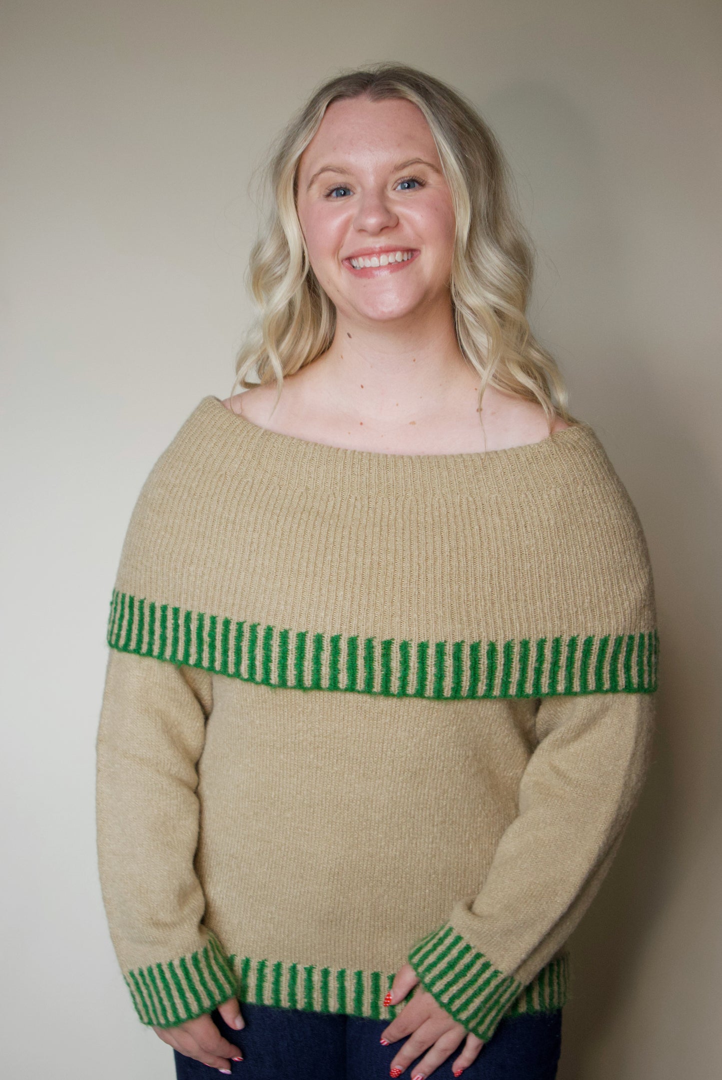 Evergreen Eve Off Shoulder Sweater