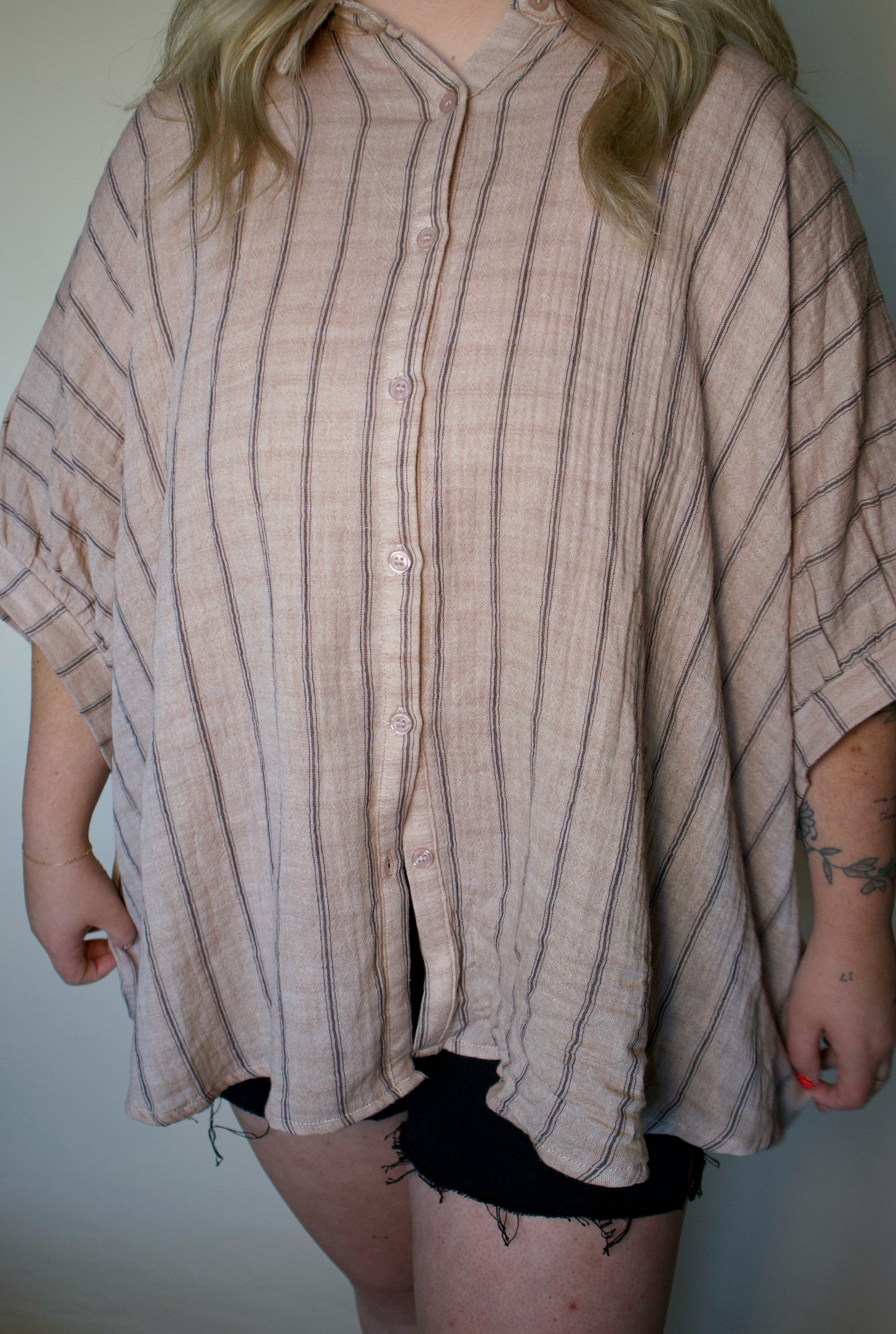 Chai Latte Oversized Striped Woven Blouse