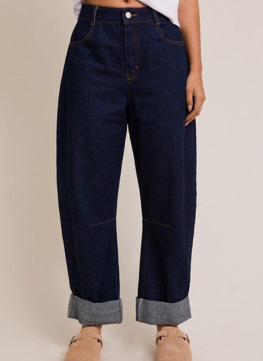 Roll-up Barrel Denim Pants