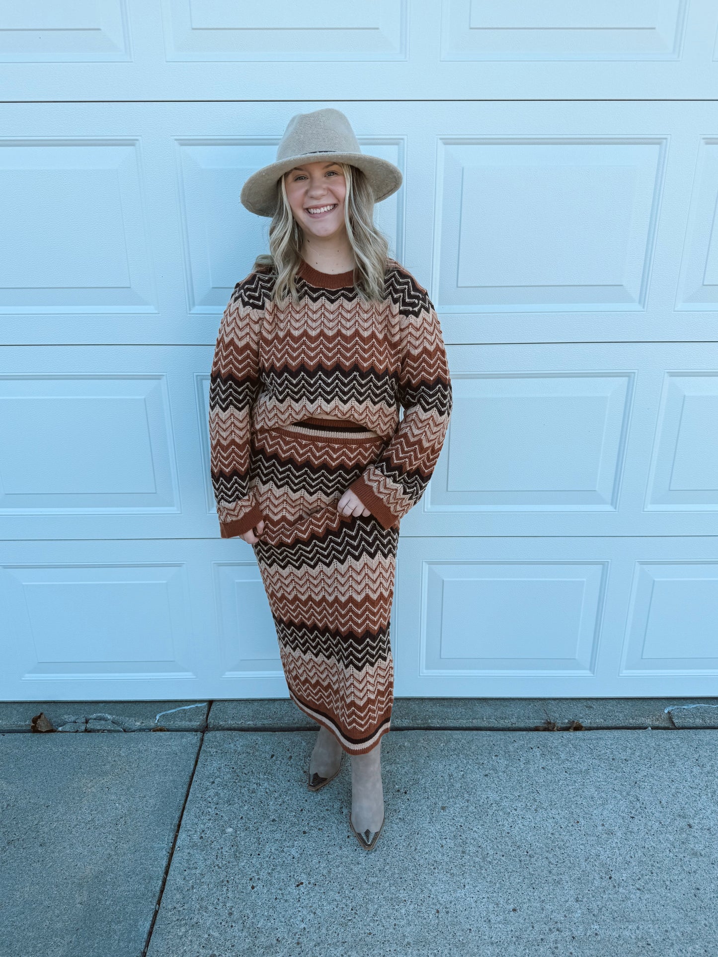 Autumn Haze Sweater Top And Maxi Skirt Set