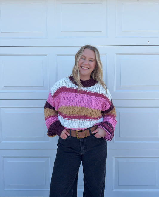 Elle Colorblock Mock Neck Sweater