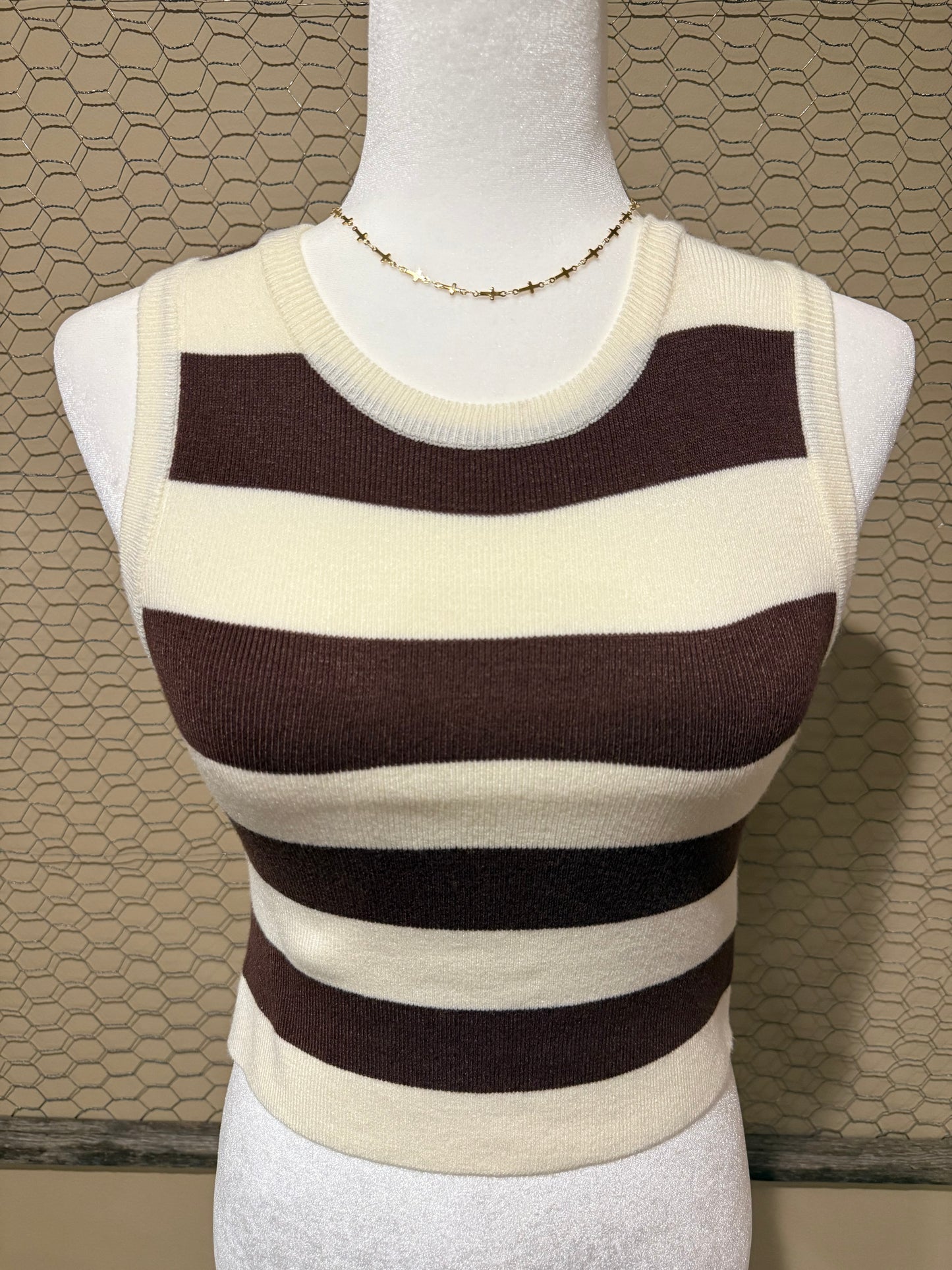 Mocha Stripe Crop Knit Tank