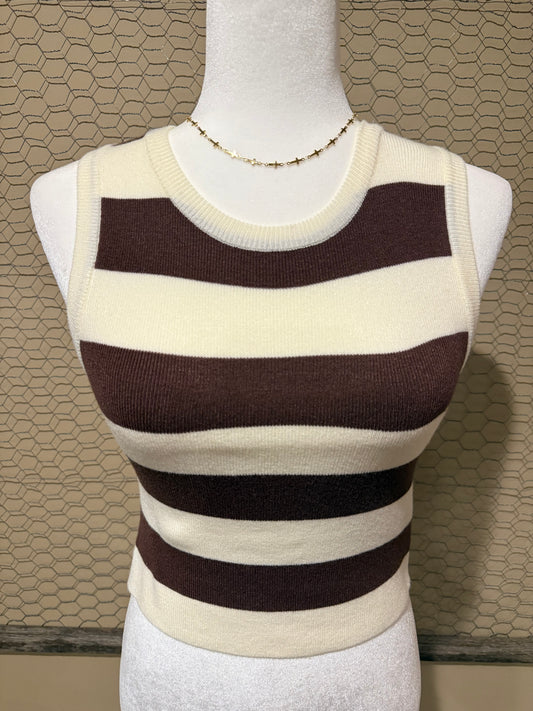 Mocha Stripe Crop Knit Tank