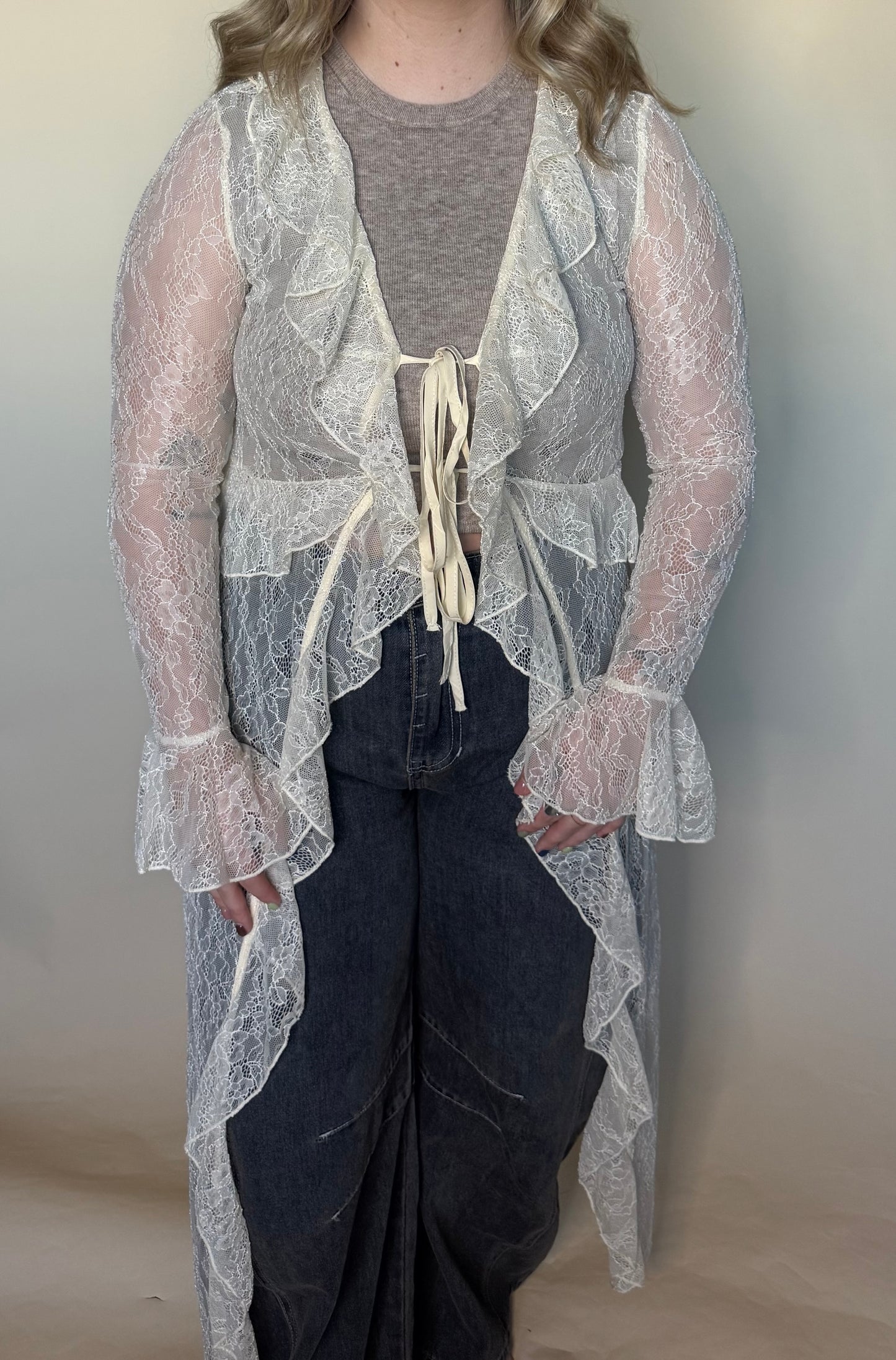 Sheer Lace Ruffle Duster