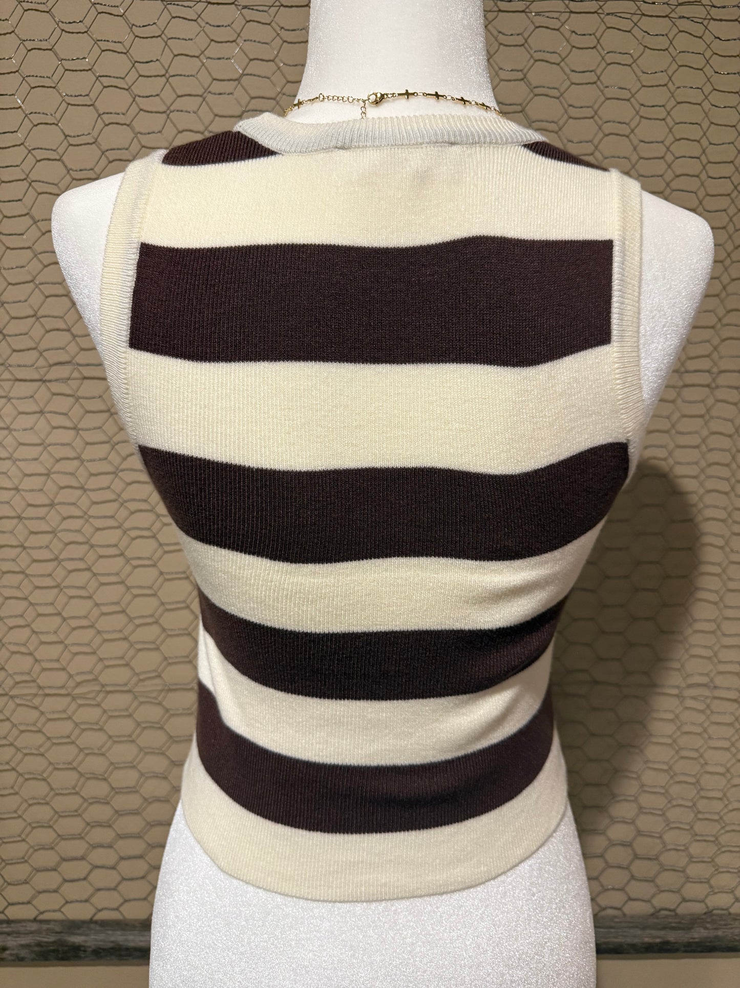 Mocha Stripe Crop Knit Tank