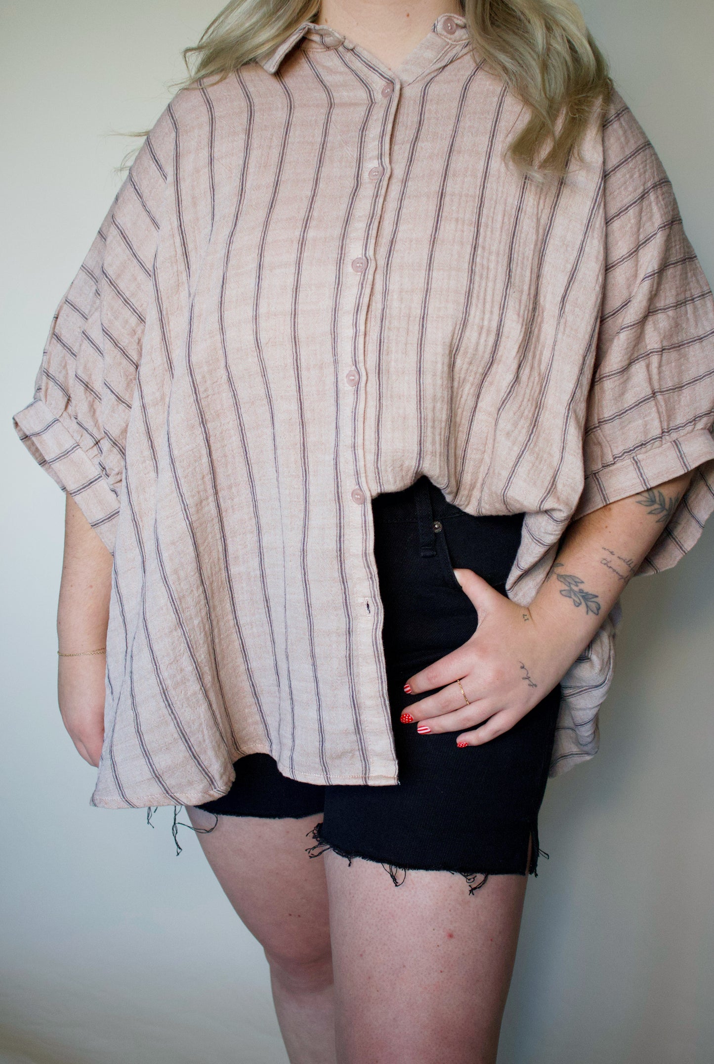 Chai Latte Oversized Striped Woven Blouse