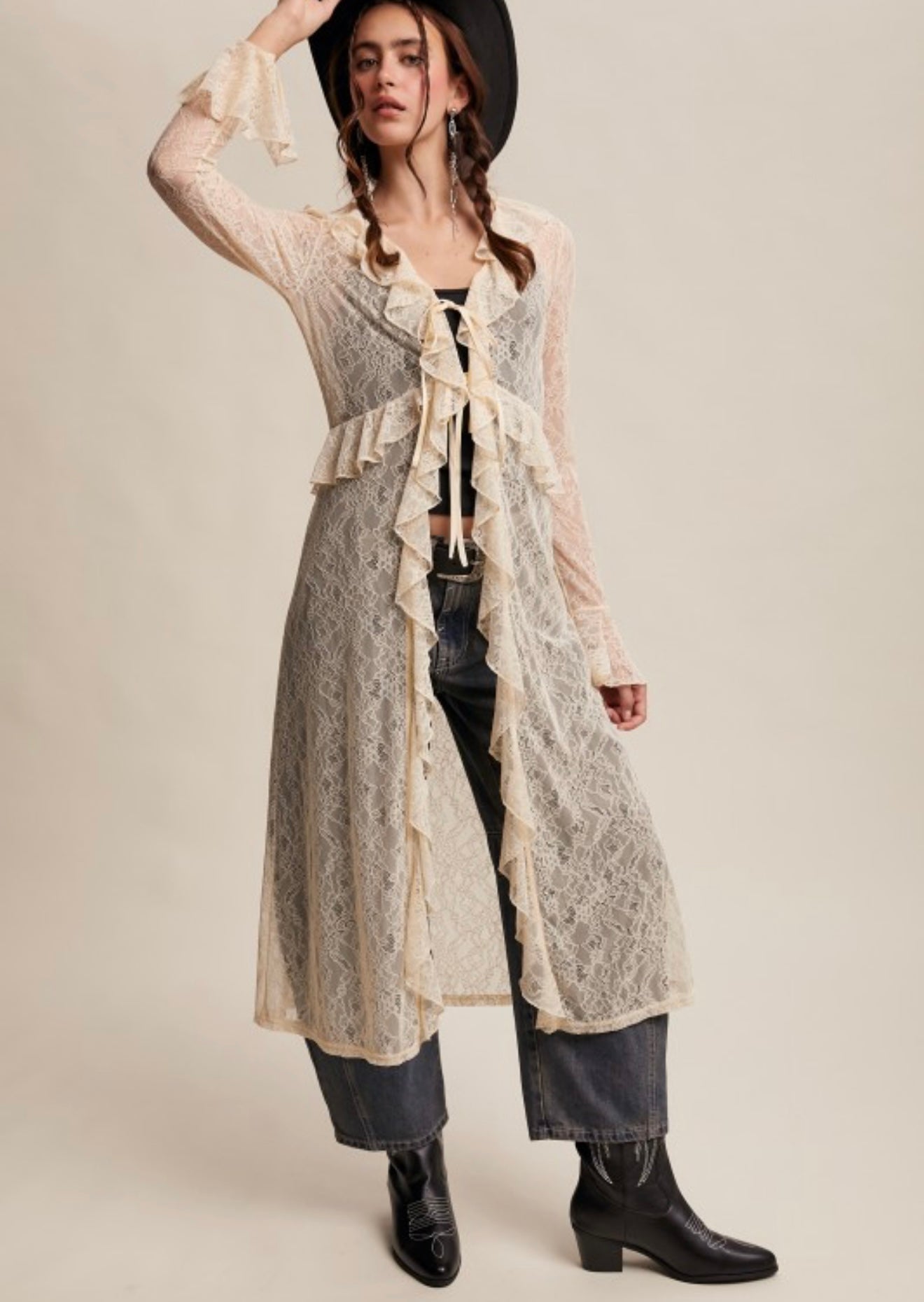 Sheer Lace Ruffle Duster