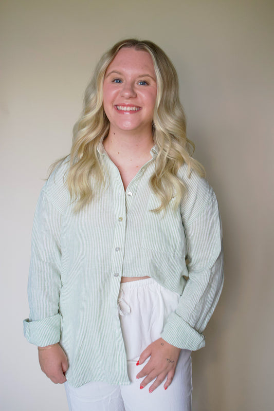 Seaside Mint Linen Button Up