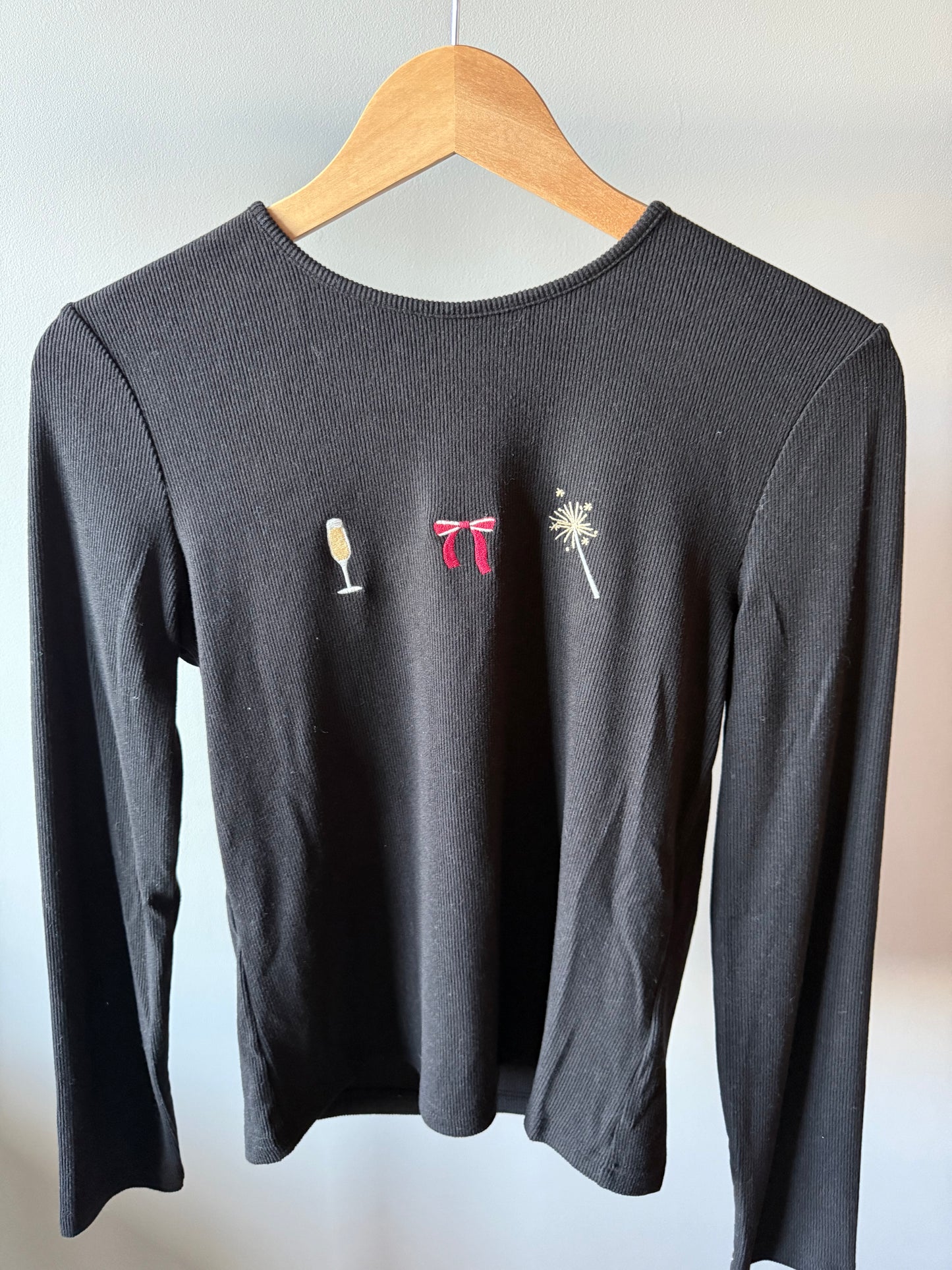 New Year Graphic Embroidered Top
