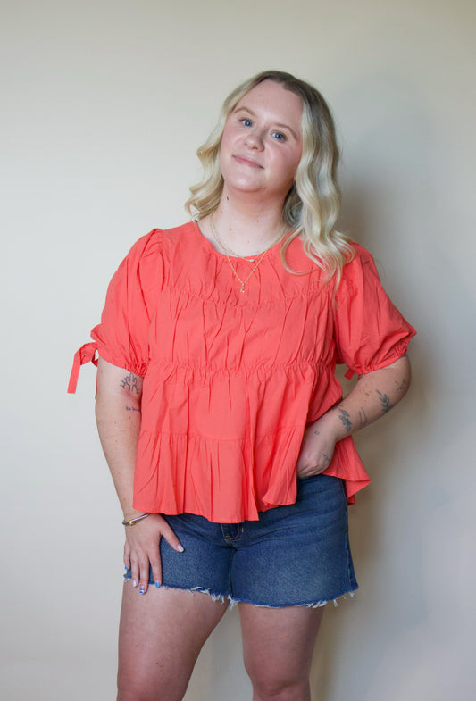 Peachy Keen Tiered Shirring Puff Sleeve Top