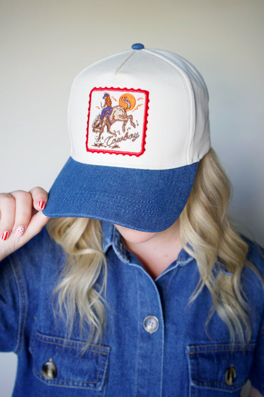 Cowboy Horse Patch Denim Cap