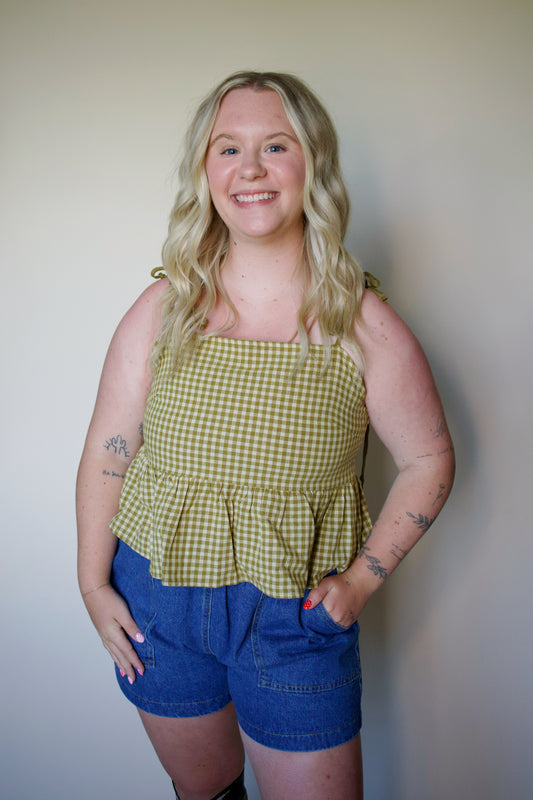 Lemon Meringue Gingham Top